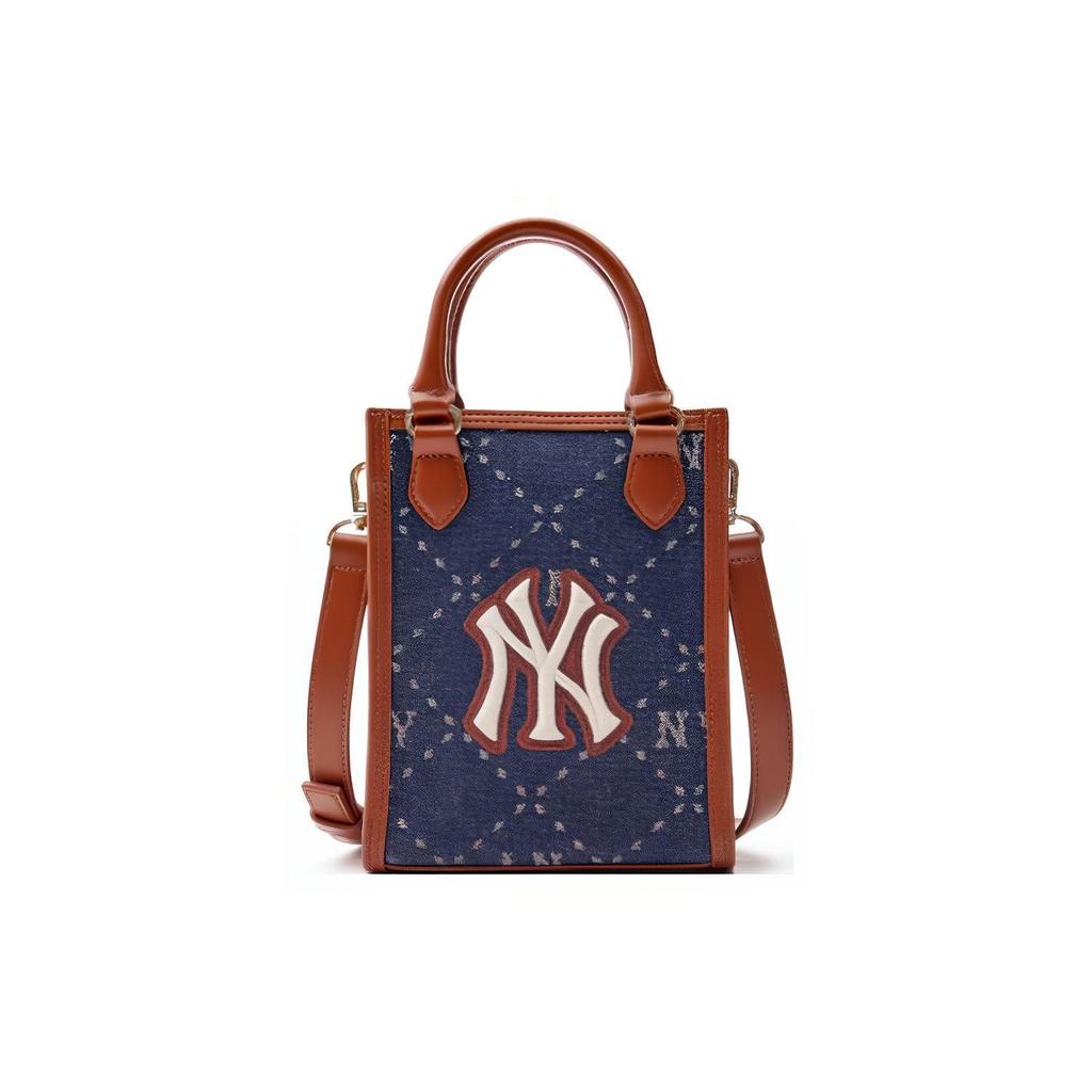 MLB New York Yankees Diamond Pattern Adjustable Detachable Shoulder Strap Tote Bag Unisex Tote Bags Blue Brown 7ACRMD93N-50NYS