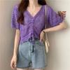 Chic Hollow Drawstring Knitted Sweater Women's Spring and Summer Small Sweet and Spicy Design Sense V-neck Lace-up Short Top