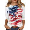 Women's Fashionable Casual Independence Day Flag and Stars Print Neck Three-Quarter Sleeve T-Shirt Top