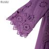 ZANZEA Women Casual Round Neck 3/4 Sleeve Loose Patchwork Lace Dress