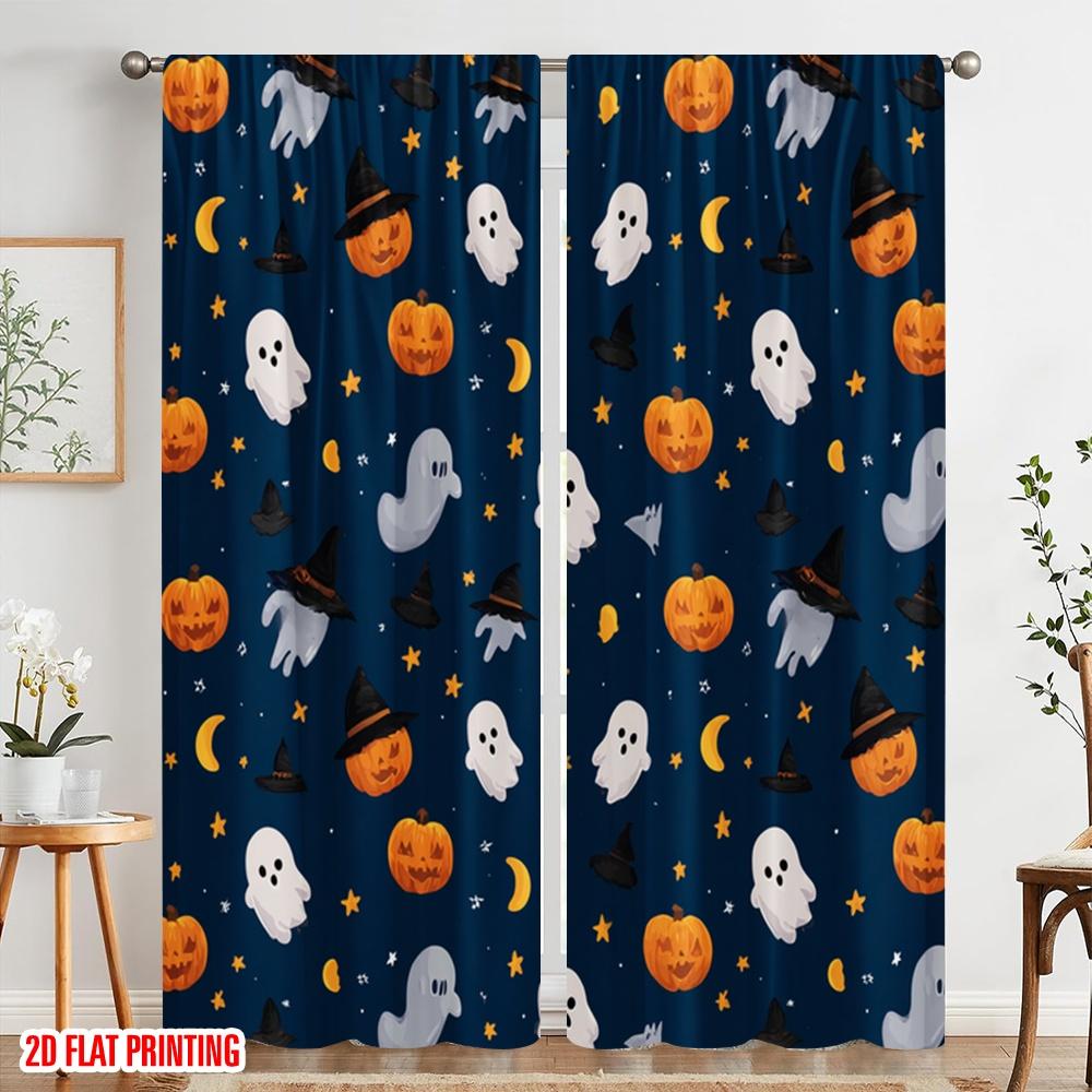 2pcs,2D Plane Printing Curtain Popular Halloween Pumpkin (21) Versatile Durable Polyester (without Rod) Holiday for Living Room