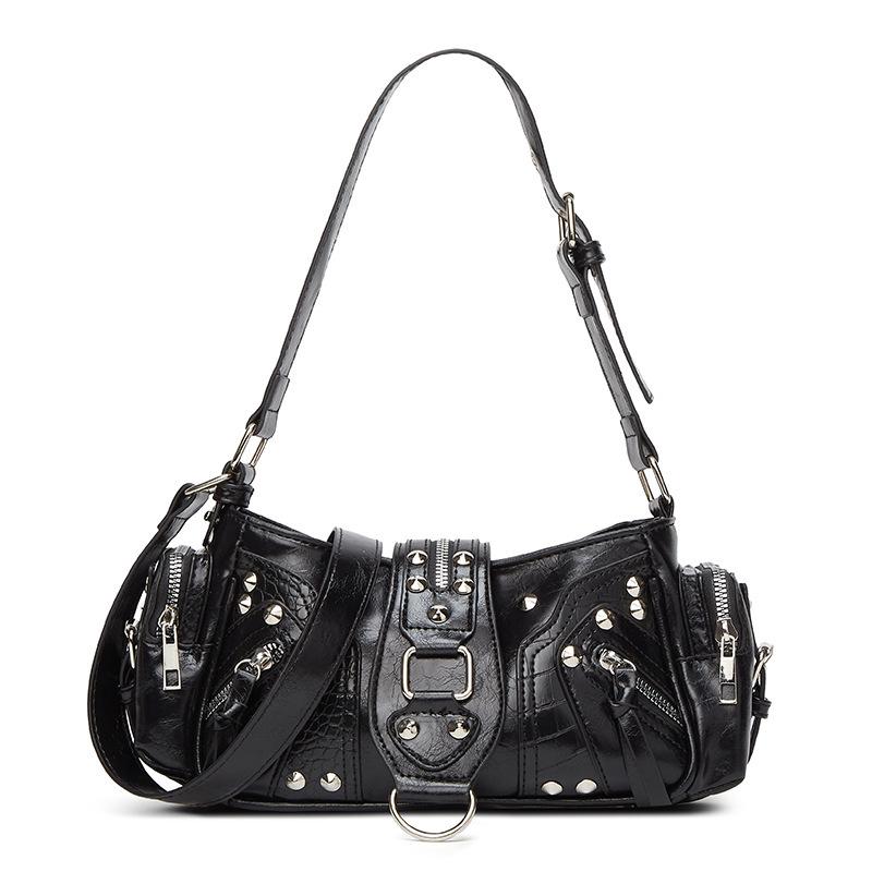 Retro Rivet Tote: Versatile Biker-Inspired Crossbody Bag for the Spicy, Sweet, and Cool.