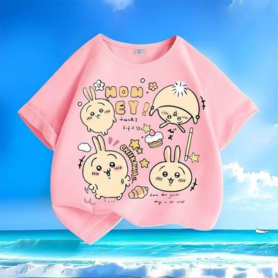 Nouveau T-shirt d'été pour enfants avec imprimé dessin animé et anime, col rond, haut multifonctionnel à manches courtes