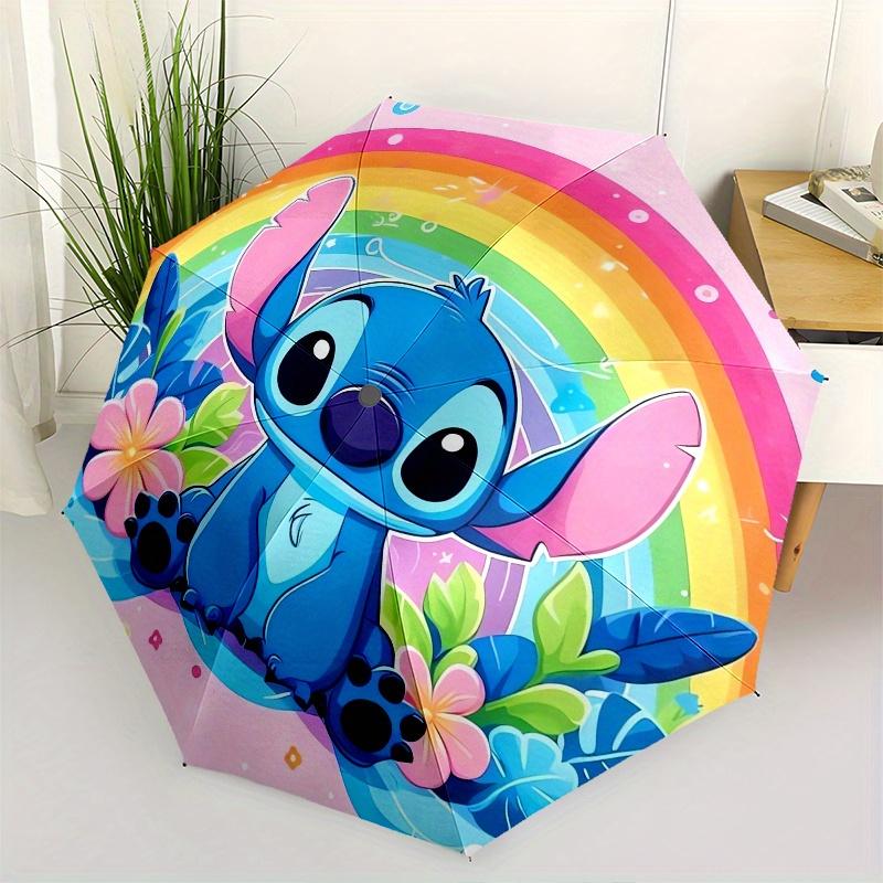 Stitch,Rainbow,Cute Fashion Umbrella, Automatic Opening and Closing Cartoon Design, Iron Ribs and Handle, 8 Ribs, Suitable for All Occasions