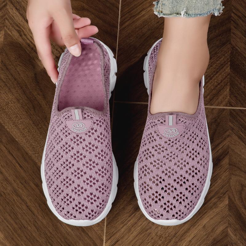 Dámské mokasíny, ležérní nazouvací boty na chůzi, letní černé lehké boty pro matku, velká velikost