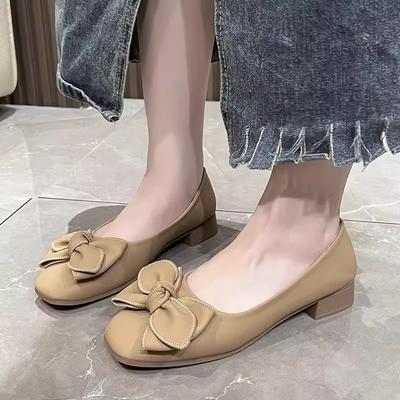 Chaussures simples à bout carré avec nœud pour femmes, nouvelles chaussures plates confortables pour le printemps et l'automne