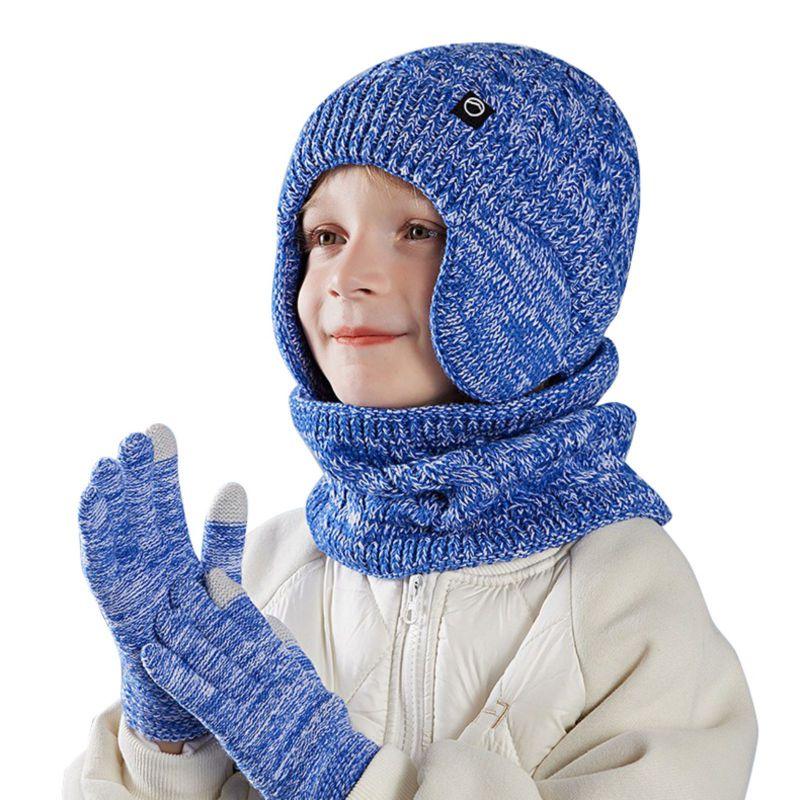 Kids Winter Knitted Warm Hat Scarf Gloves 3pcs Sets