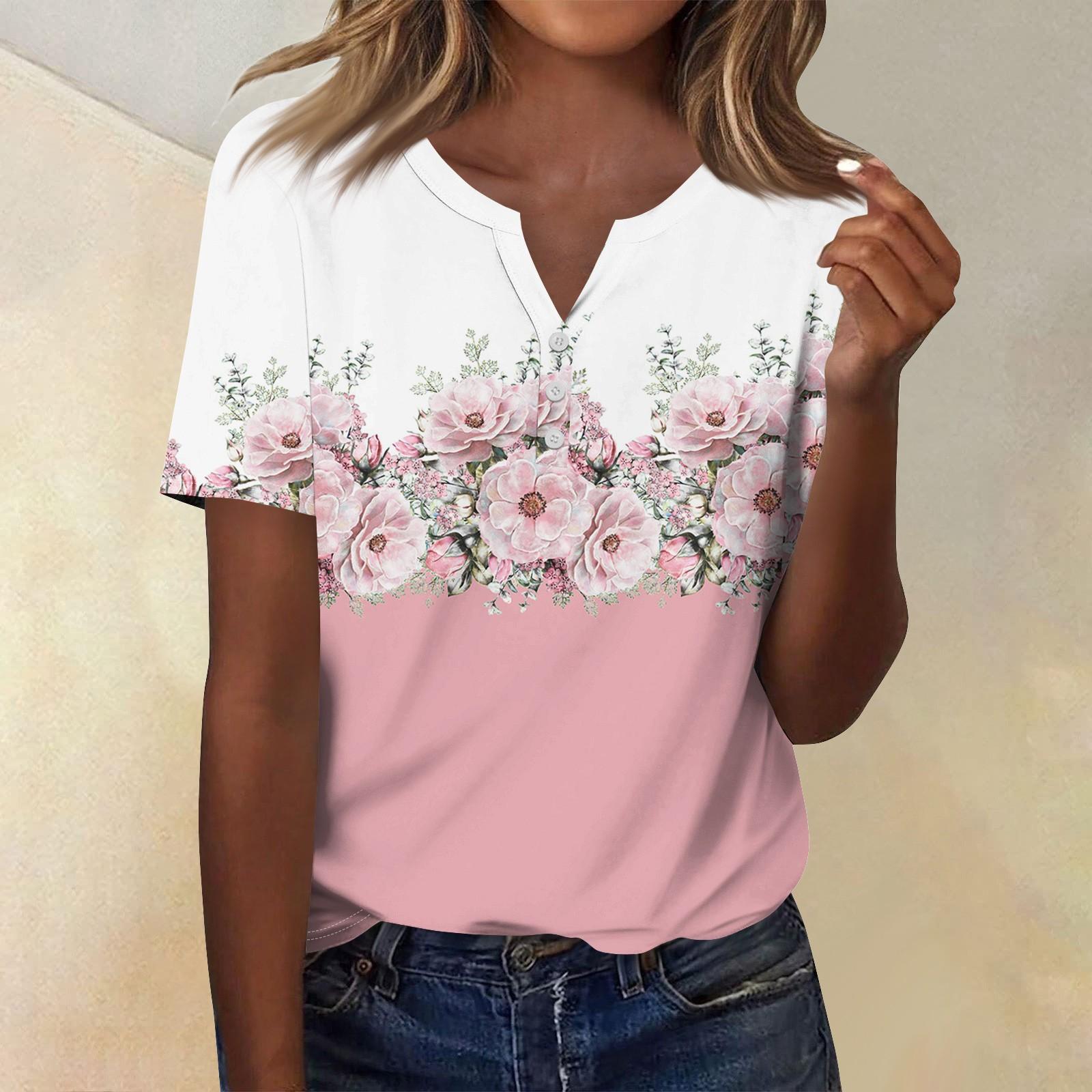 

Жіночий модний повсякденний топ з короткими рукавами з квітковим принтом XL білий