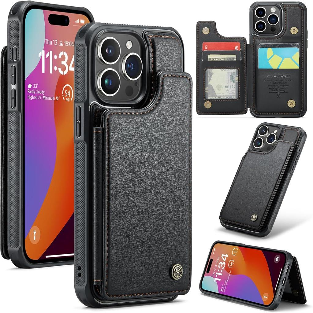 IPhone Wallet Protective Case with Card Holder, RFID Shielding, Men's and Women's Shock-absorbing Leather Bracket, Durable Protective Phone Case