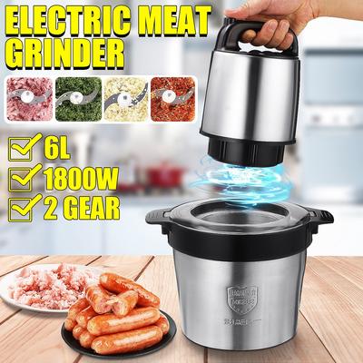 1800W 6L Stainless Steel Electric Mincer Meat Grinders Chopper 2Speed 4Blades Auto Food Mixer Blender Kitchen Cooking