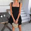 Spring/Summer 2026 Elegant Solid Color Spaghetti Strap Square Neck Short Dress for Women