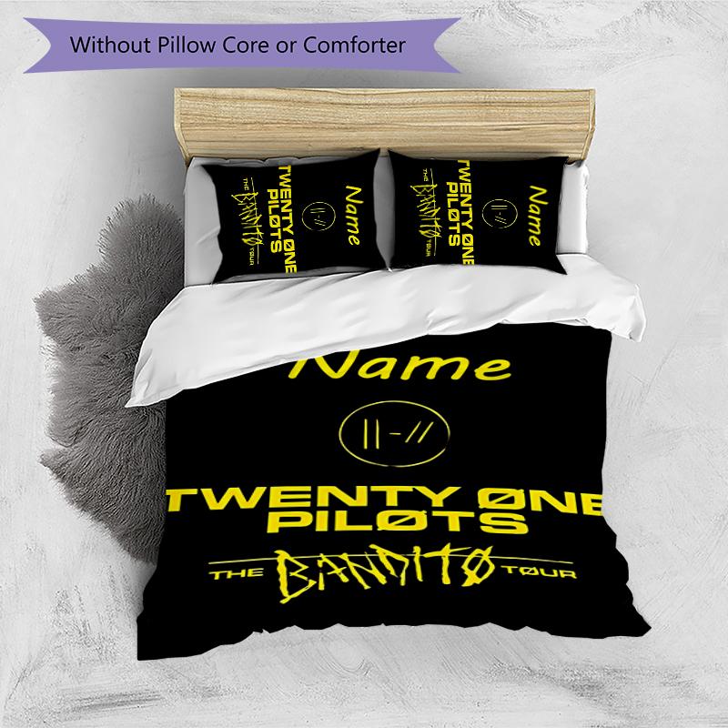 3pcs Custom Name twenty one pilots Bedding Set Duvet Cover Closure Includes 1 Duvet Cover & 2 Pillowcases for All Seasons Bedroom Decor