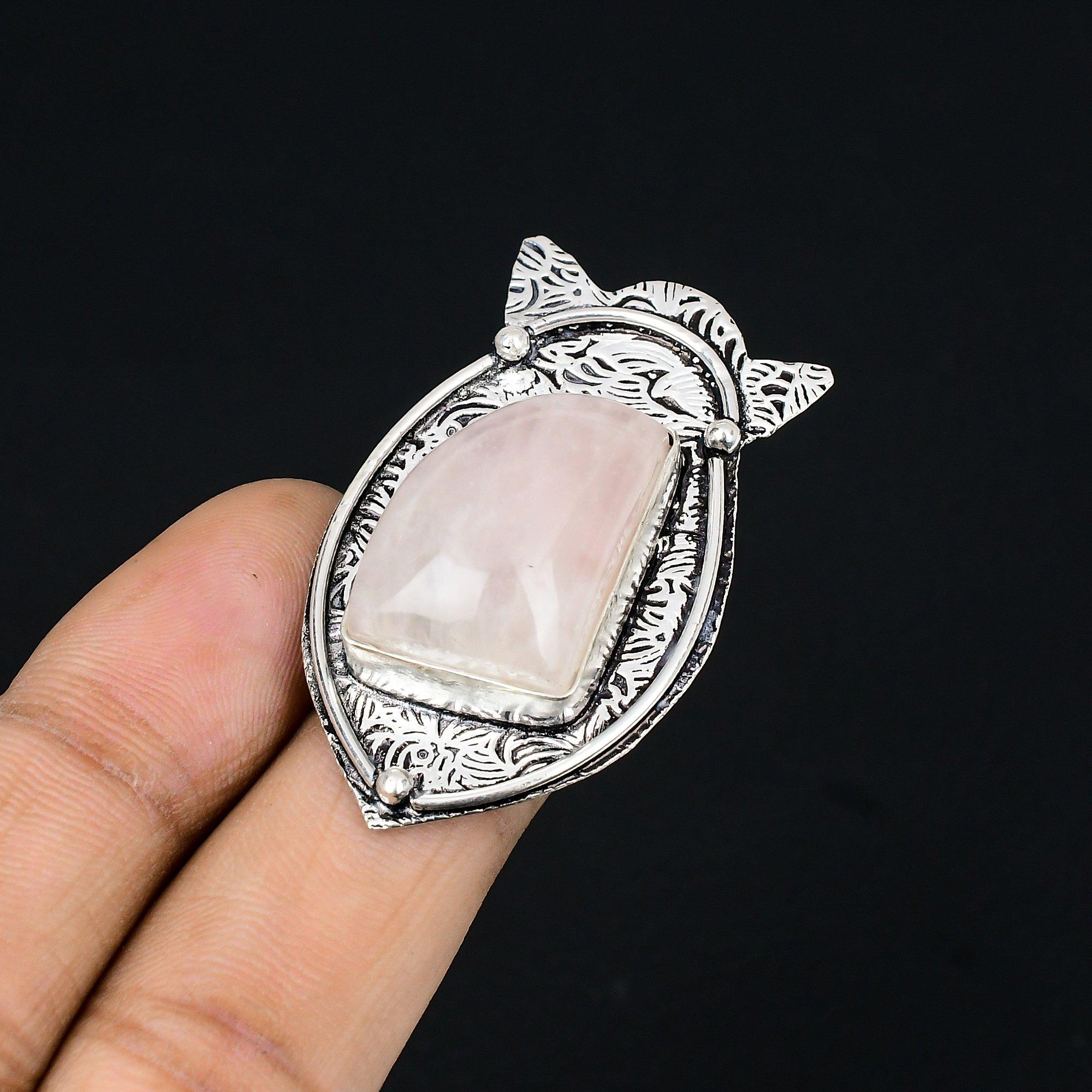 

Rose Quartz Gemstone Artisan Wedding Promise Boho Ring Size 6.5 Sterling Silver 6.5