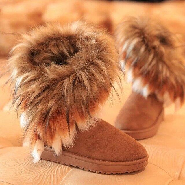 Non -Slip Snow Boots Women Winter Warm Fluffy Fur Ankle Boots Ladies Plush Shoes Female Furry Flock Platform Boots Slip -On Botas