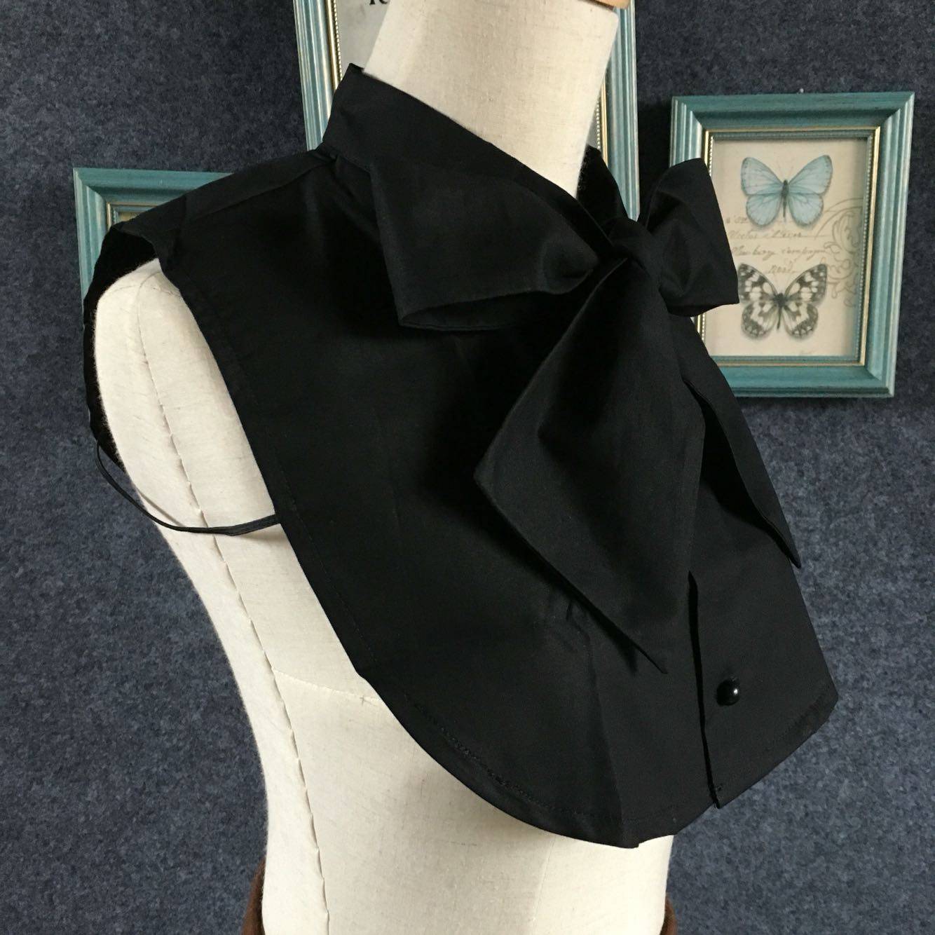 

Big Black Bow Fake Collar Pure Cotton Inside Collars Autumn and Winter Sweater Collar for Women чёрный
