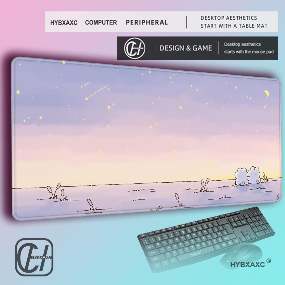 HYBXAXC Kawaii Mouse Pad Anime Sunset Purple Rabbit Gaming Accessories MousePad Keyboard Aesthetics Desk Mat Pad for Computer