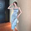 French Minimalist Temperament Fashionable Design Sense Niche Long Suspender Dress Women's V-neck Sense Sexy Skirt Women's Clothing
