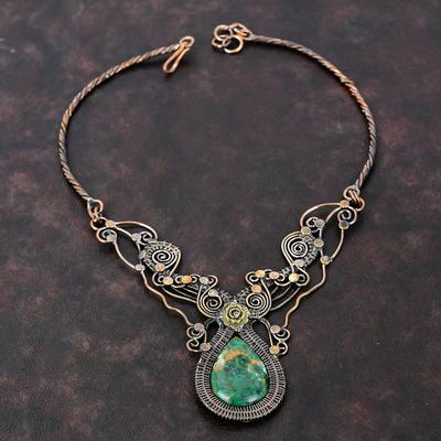 Collana Crisocolla Cuprite Collana di Pietre Preziose Avvolta in Filo di Rame Collana Regolabile Gioielli in Rame Fatti a Mano Regalo per la Mamma Gioielli di Design