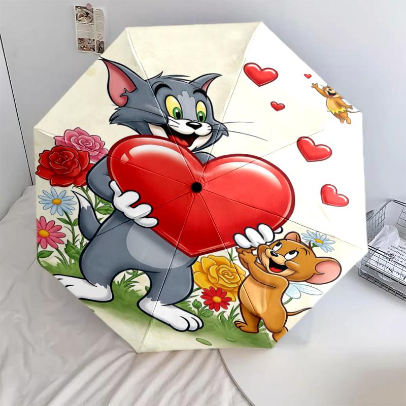 

1pc Tom and Jerry pattern Umbrella Portable Folding Umbrella Iron Frame Hole Bone Structure Outdoor Home Umbrella разноцветный
