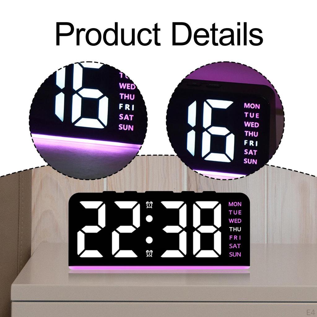 Ambient Light Digital Alarm Clock Adjustable Portable Week Display Multifunctional for Indoor Dining