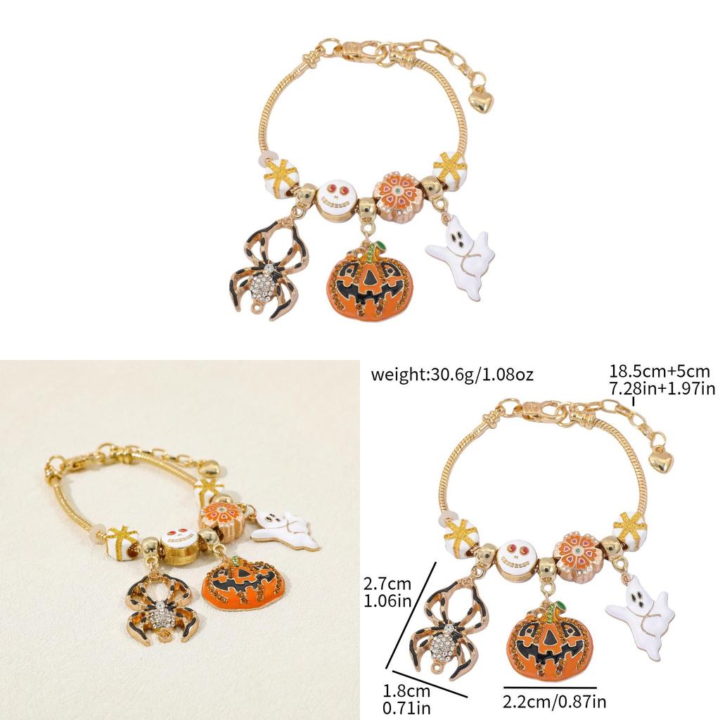 Halloween Pumpkin Charm Bracelet With Micro Inlay Zirconia For Unisex Costume Accessory