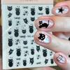 1-6pcs Black Cat Stickers Cute Cartoon Graffiti Cat Nail Stickers Art Self Adhesive Decals Heart Bowknot Stars Manicure Tools