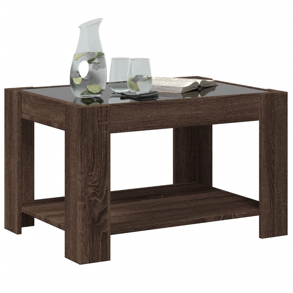 LED Coffee Table Brown Oak Effect 73 x 53 x 45 cm Particleboard