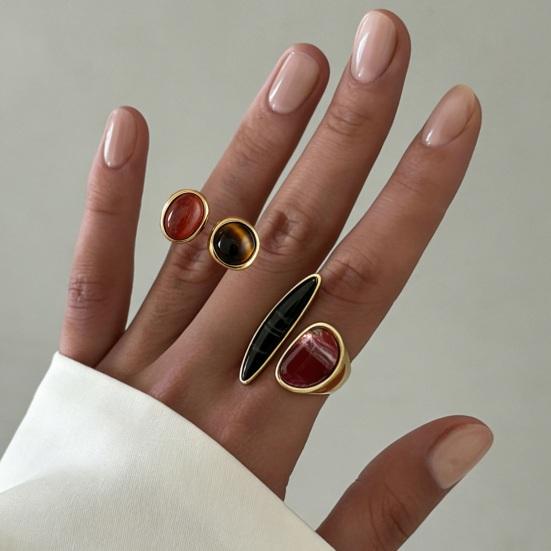 Retro Style Finger Ring, Adjustable Open Geometric Ring, Geometric Asymmetrical Knuckle Ring, Vintage-Style Irregular Resin Finger Band