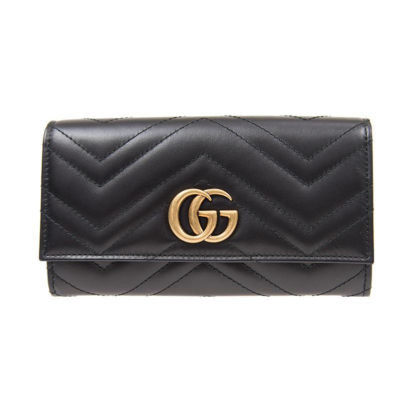 Gucci GG Marmont Lange Geldbörse Mit Goldenem Logo Gestepptes Leder Damen Geldbörse Schwarz 443436-DTD1T-1000