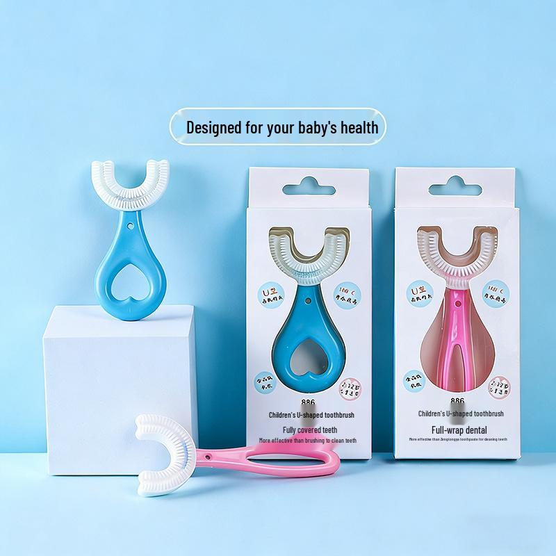 U-Shaped Silicone Toothbrush Set for Infants and Toddlers (0-12 Years) with Soft Bristles