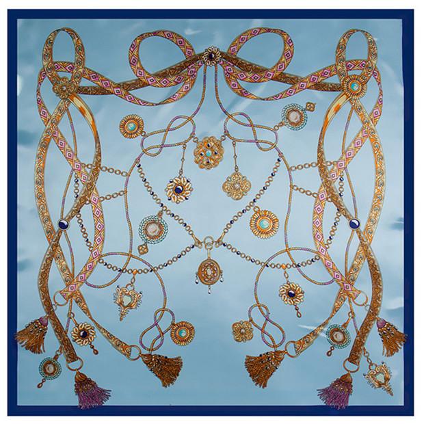 Fashion Square Scarf 2024 New Chain Women Silk Scarf Hijab Luxury Brand Shawl Foulard Plaid Scarves Wraps For Ladies