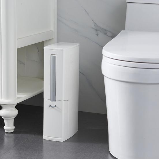 Narrow Trash Can Bathroom Toilet Brush Waste Bin Bucket Garbage Bag Dispenser