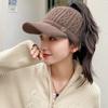 Autumn and Winter Warm Hollow Top Hat, Thickened and Can Tie A Ponytail To Prevent Cold, Ear Protection Knitted Hat, Fashionable Duckbill Hat
