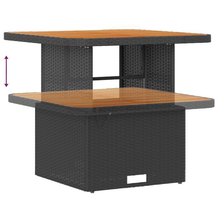 Ensemble de 8 Pièces de Canapés de Jardin avec Coussins Rattan Poly Noir Acacia, Ensemble de 3 Pièces de Repas de Jardin 3362000