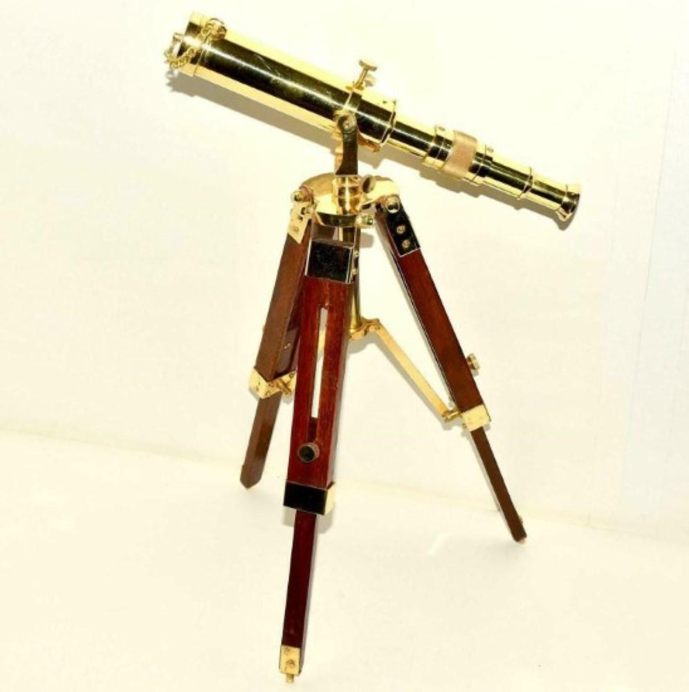 Messing Teleskop mit Holzstativständer Maritim Nautisch Vintage Schreibtischdeko