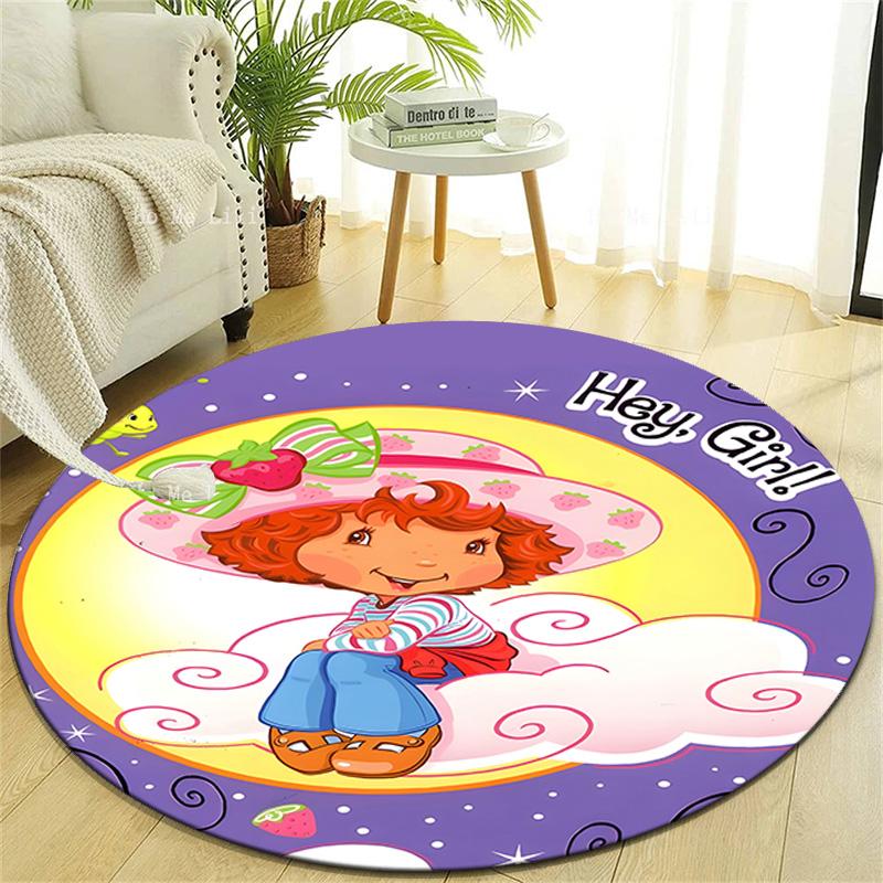 1pc Strawberry Princess3 Design Printed Area Round Carpet for Bedroom Living Room Home Decor Rugs Mat Non Slip Mat Rug for Bedside