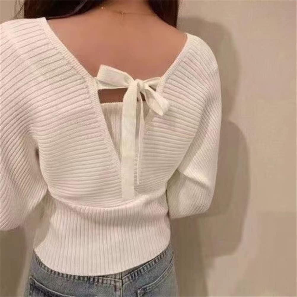 JINZUOMA Knit Pullover Long High Perfect for Commuting or Everyday Wear Women's Sweater, Top, Sleeve, V-Neck, Waist, Off-the-Shoulder, Sexy, Sweet,