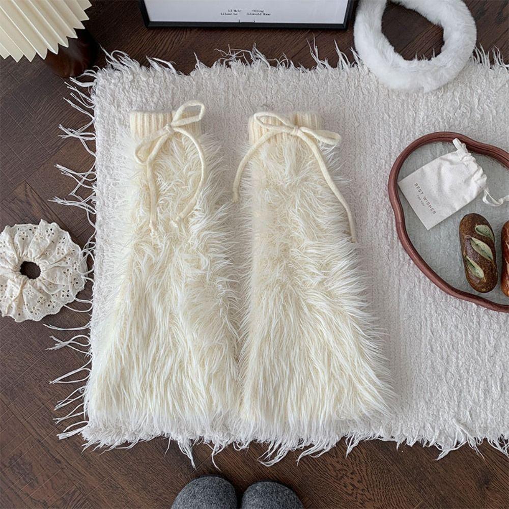 Knitted Furry Leg Warmers Foot Cover Long Stockings Soft Winter Leg Warmers Accessories