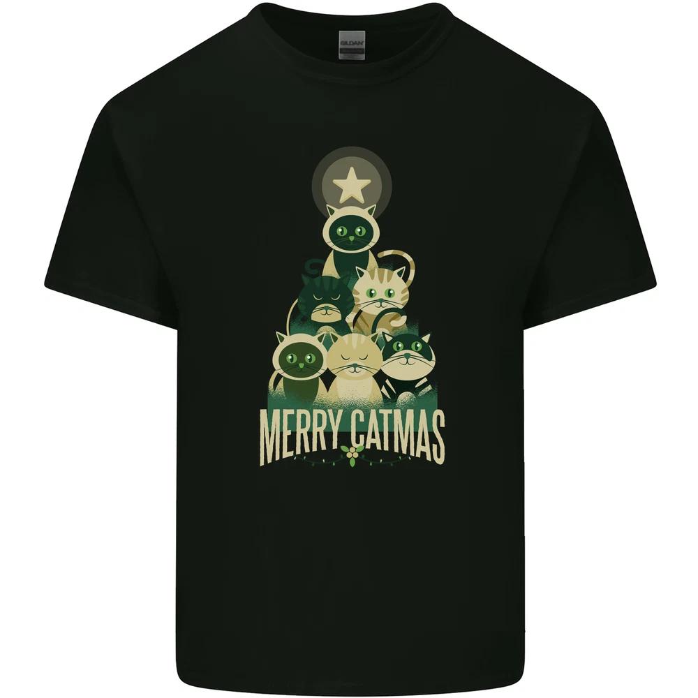 Merry Catmas Funny Cats Forming Xmas Tree Unisexs Light Cotton TShirt S