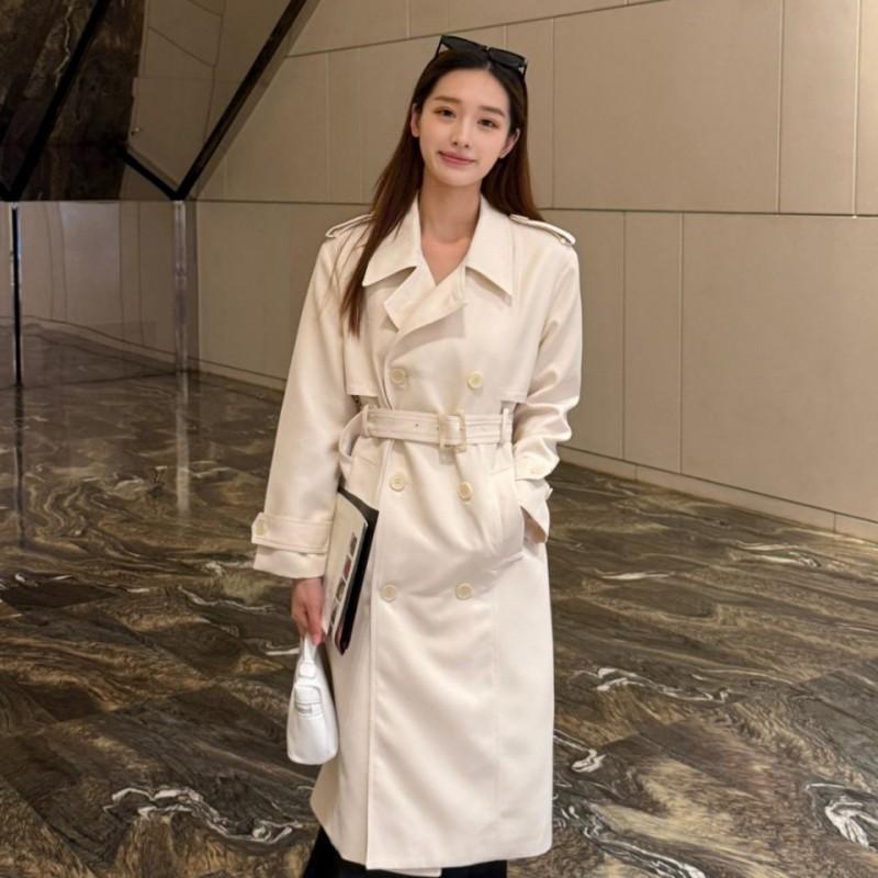 Womens Beige Trench Coat 2026 Fall Korean Chic Loose Fit Mid-Length Double-Breasted Outerwear Petite Students