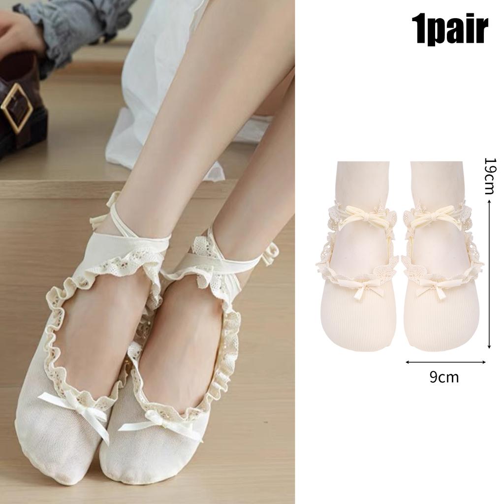 New Ballet Style Women Lace Tied Bow Short Socks Black White Tie Straps Boat Sock Bowknot Female Girl Lolita Fashion Dance Socks