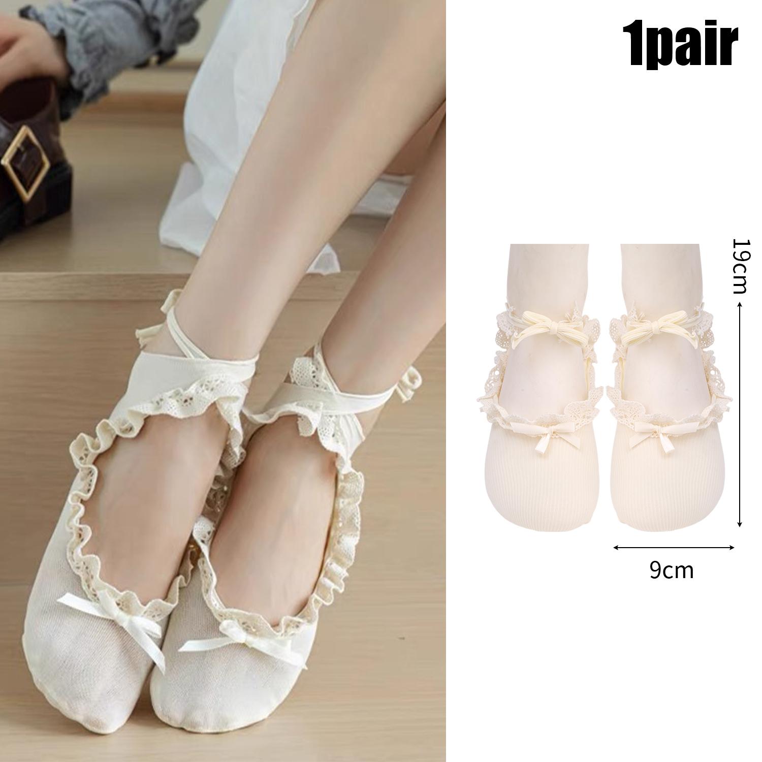 

New Ballet Style Women Lace Tied Bow Short Socks Black White Tie Straps Boat Sock Bowknot Female Girl Lolita Fashion Dance Socks белый