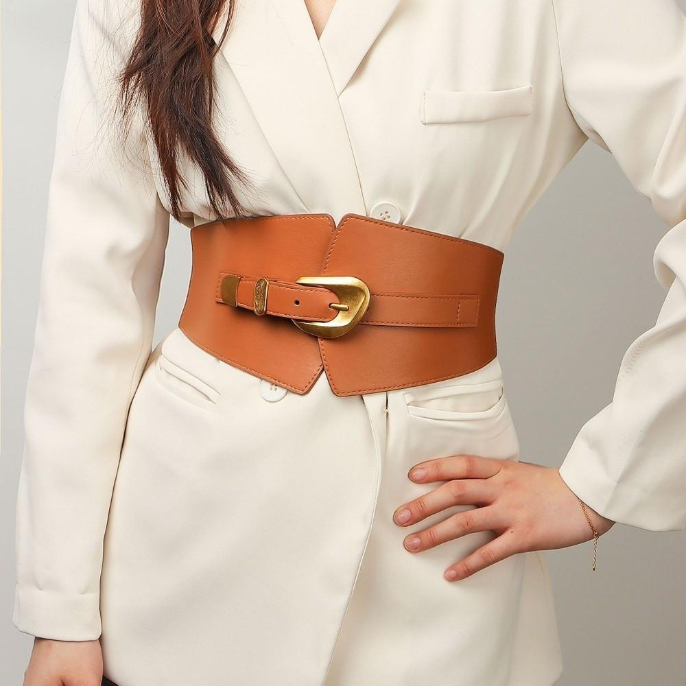 Geometric Buckle Women's Slimming Belt PU Dress Waistband Fashionable Elastic Waist Belt Women