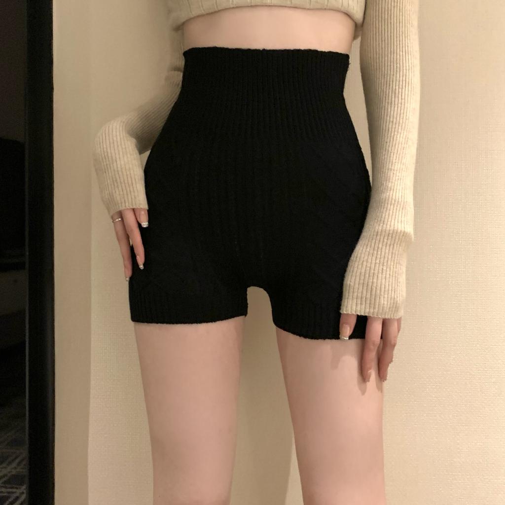 Autumn And Winter Comfortable Anti-glow Shorts Knitted Fall And Winter High Waist Simple Solid Color Bottoming Safety Pants