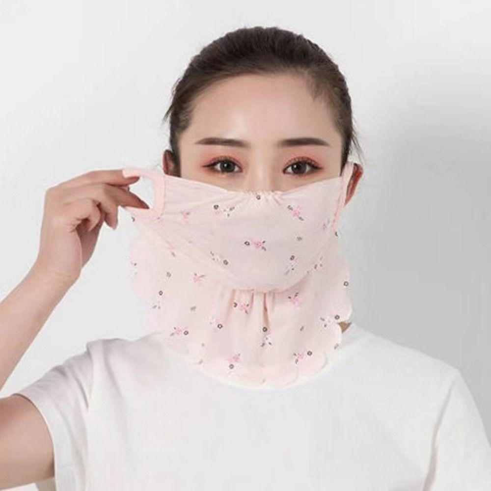Flower Pattern Ice Silk Mask UV Protection Face Gini Mask Breathable Face Cover  Hiking