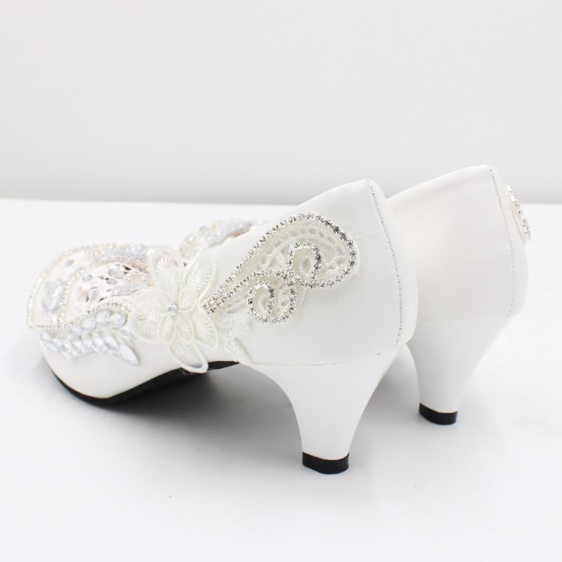 Scarpe Donna Eleganti PU Pizzo 3 5 8 CM Tacchi Sottili Estate Nuove Scarpe da Matrimonio Sposa Paillettes Bianco Tacchi Alti Scarpa Donna Bianca