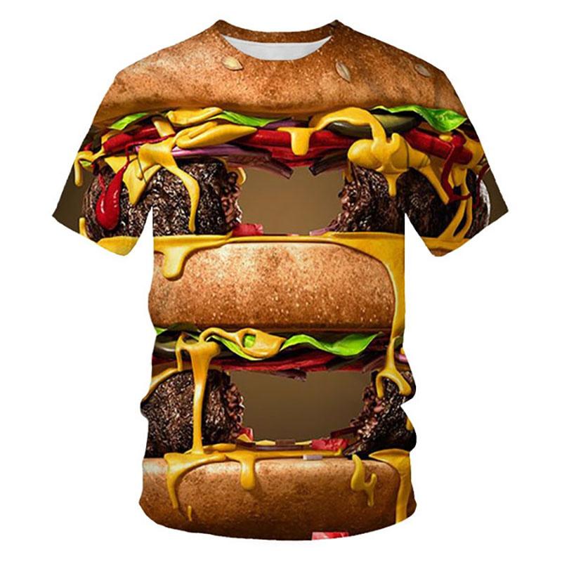Food Hamburger Pattern T Shirt For Men Funny 3D Printed Tees Summer Casual Short Sleeve Round Neck Tops Oversized T-Shirts