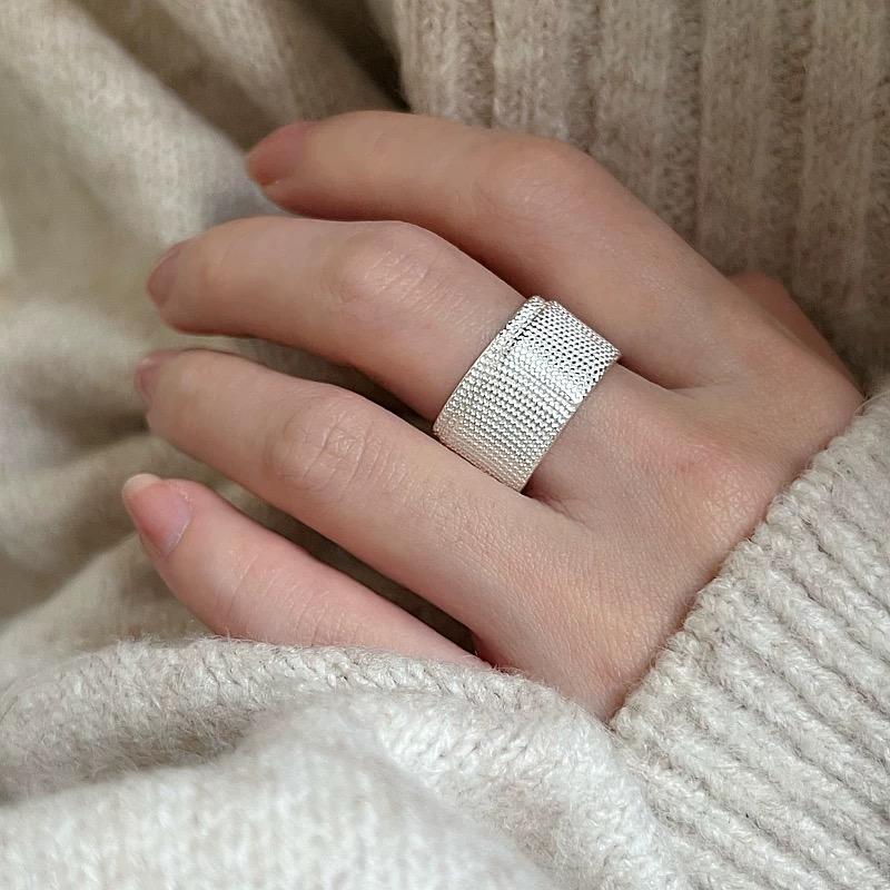 925 Sterling Silver Rings For Women Geometric Fine Jewelry Finger Adjustable Simple Wide Heavy Ring For Party Birthday Gift