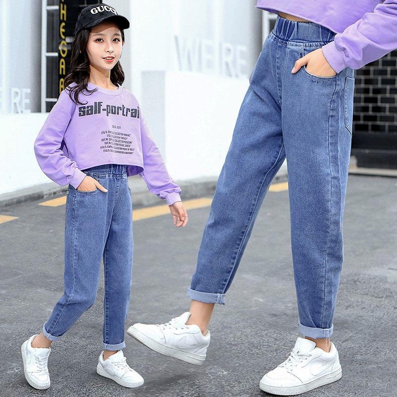 Girls' Stylish Korean Jeans - Spring & Autumn, Medium/Large, Casual Long Pants