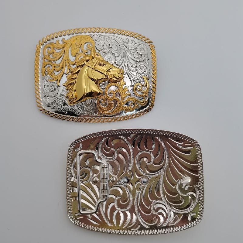 Zinc Alloy Western Cowboy Smooth Buckle Leisure Horse Belt Buckle Retro Tang Grass Flower Belt Buckle For Men And Women